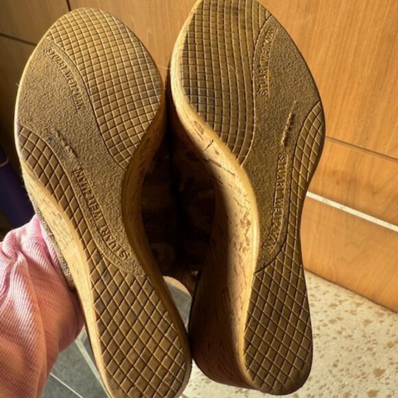 Pre-Loved Stuart Weitzman Camo Peep-Toe Cork Wedge Slingback - Size 6 - Picture 8 of 8